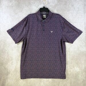 Callaway Polo Shirt Mens Large Navy Blue Opti-Dri Geometric AOP Golf Activewear